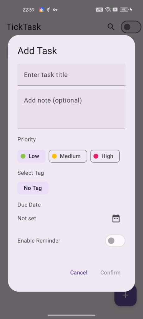 Tick Task add task dialog